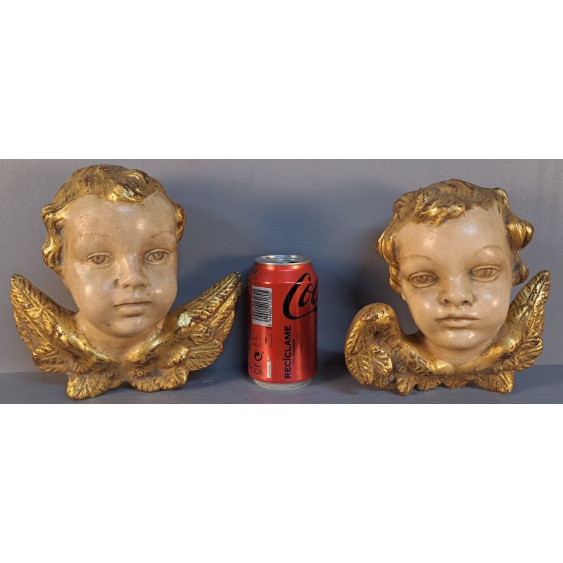 Pair of Angels – Polychrome Wood Carving – 20th Century - 10/10