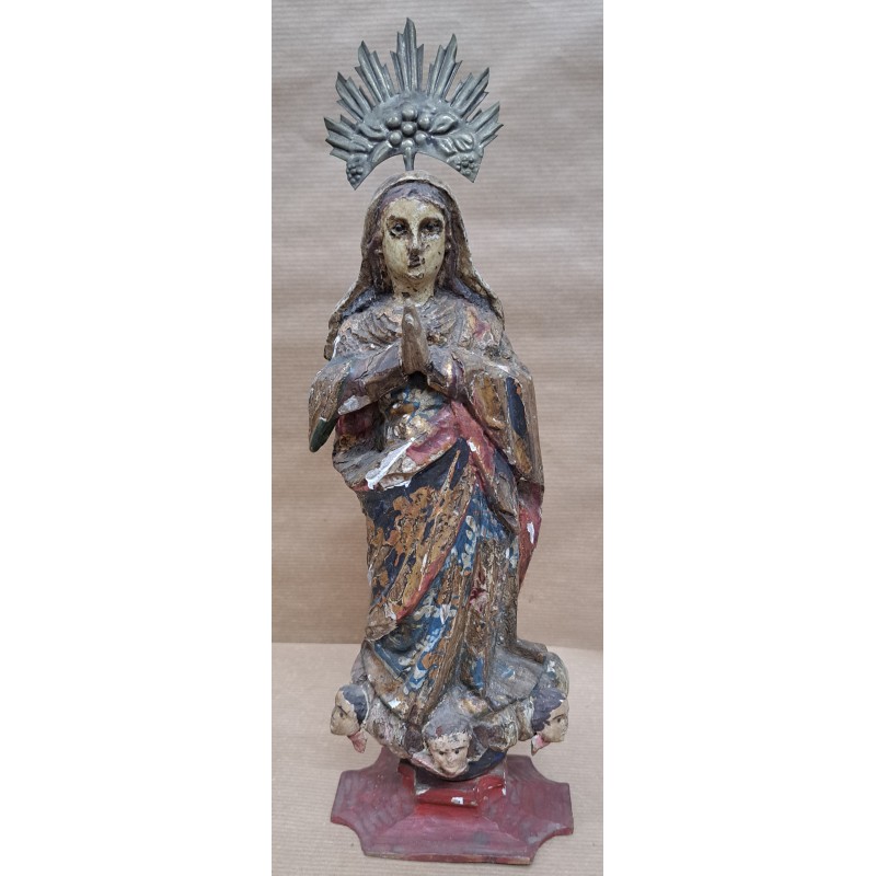 Immaculate Virgin 18th century, polychrome carving with glass eyes
