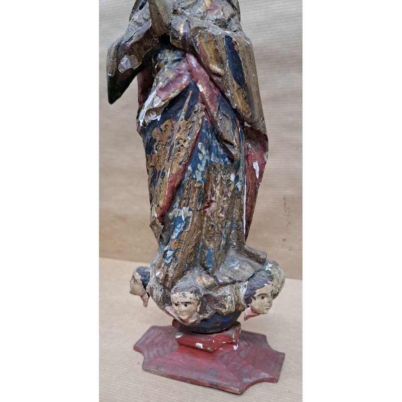 Immaculate Virgin 18th century, polychrome carving with glass eyes - 2/7