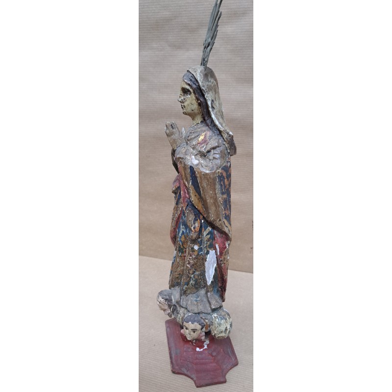 Immaculate Virgin 18th century, polychrome carving with glass eyes - 3/7
