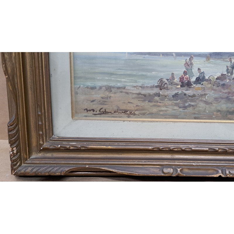 Marina. Oil on board by Mario Gheduzzi (1891-1970), Italian painter - 9/11