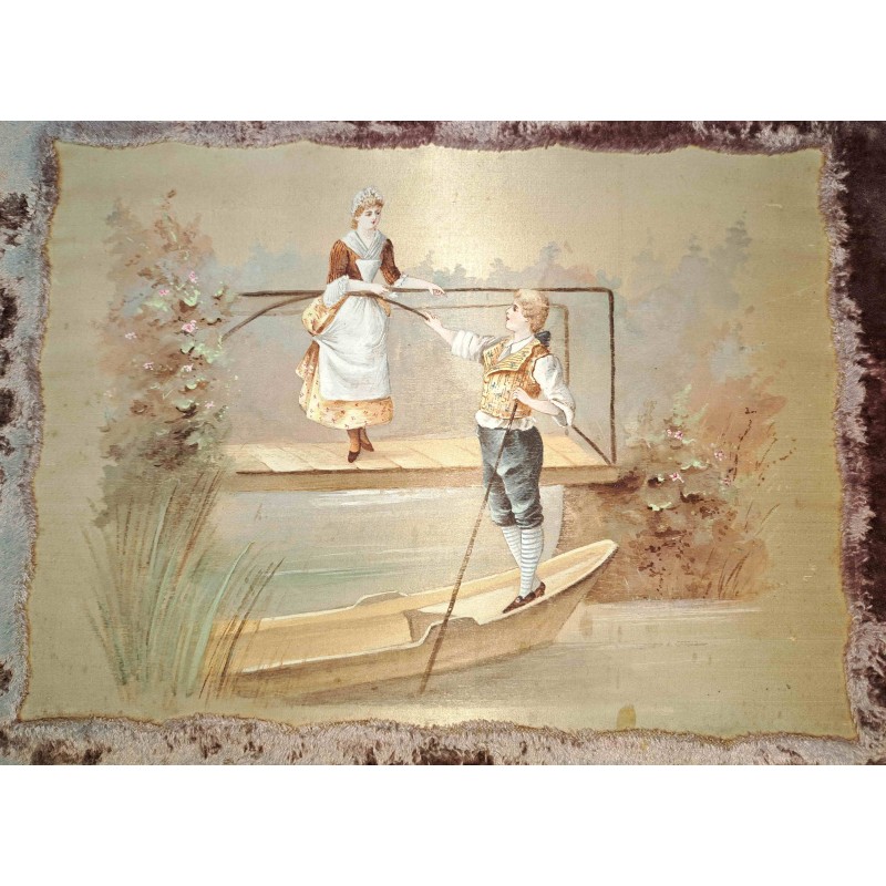 Magnificent writing set, romantic scene painted on silk, 19th century - 2/9