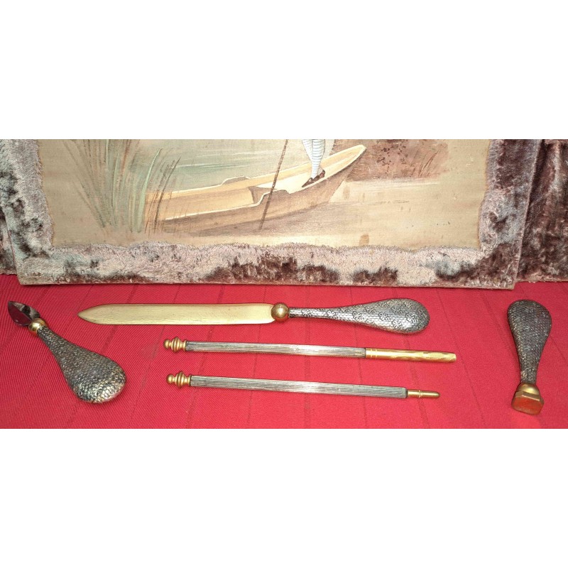 Magnificent writing set, romantic scene painted on silk, 19th century - 9/9