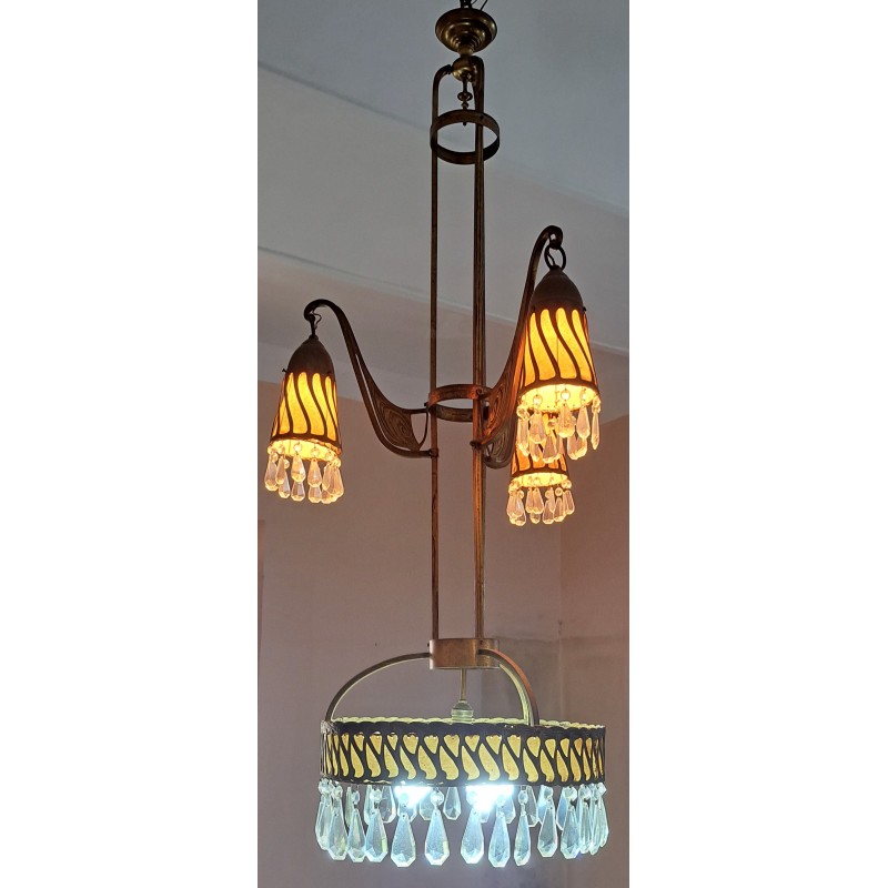 Modernist lamp, made of bronze and crystal droplets, 19th century