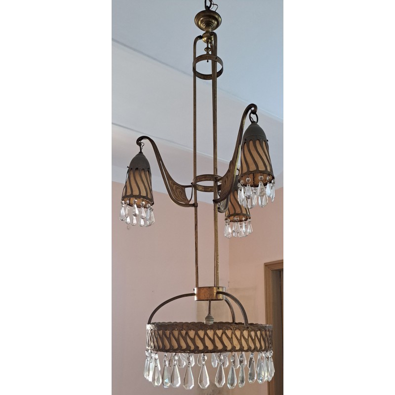 Modernist lamp, made of bronze and crystal droplets, 19th century - 2/7