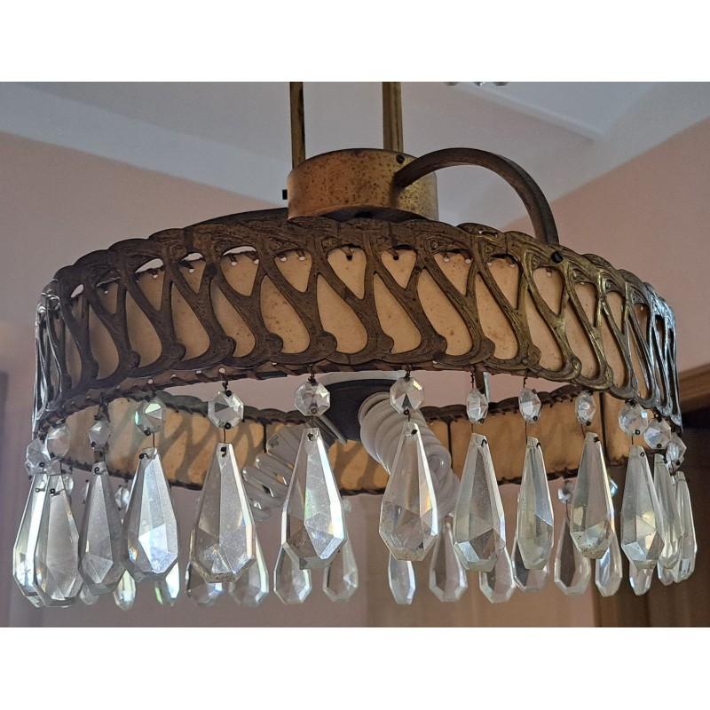 Modernist lamp, made of bronze and crystal droplets, 19th century - 4/7