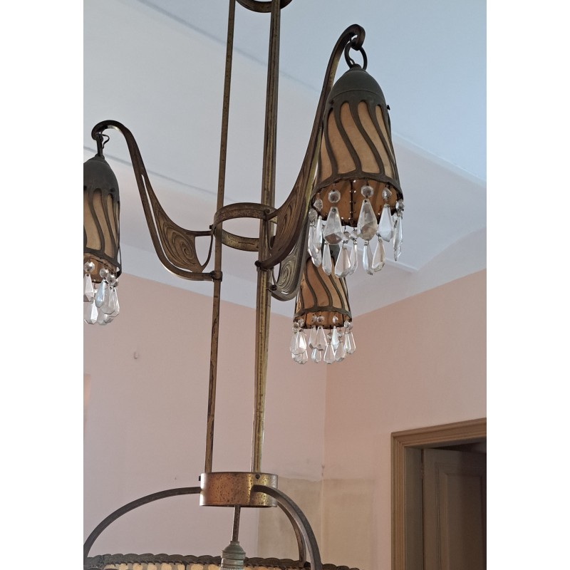 Modernist lamp, made of bronze and crystal droplets, 19th century - 5/7