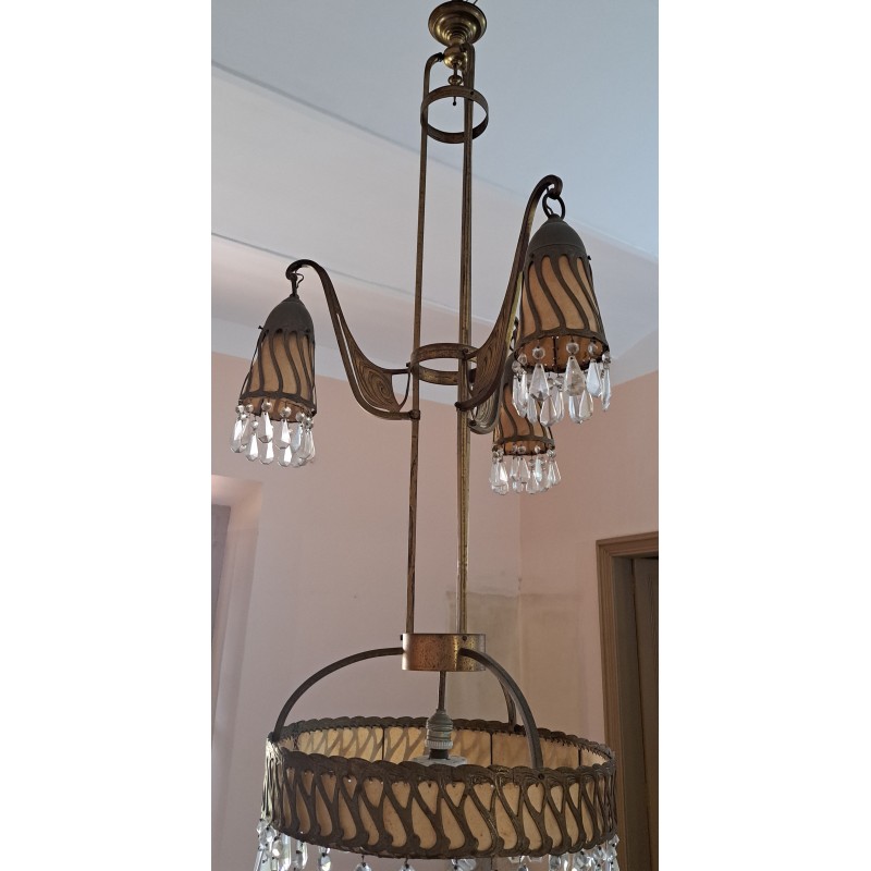 Modernist lamp, made of bronze and crystal droplets, 19th century - 6/7