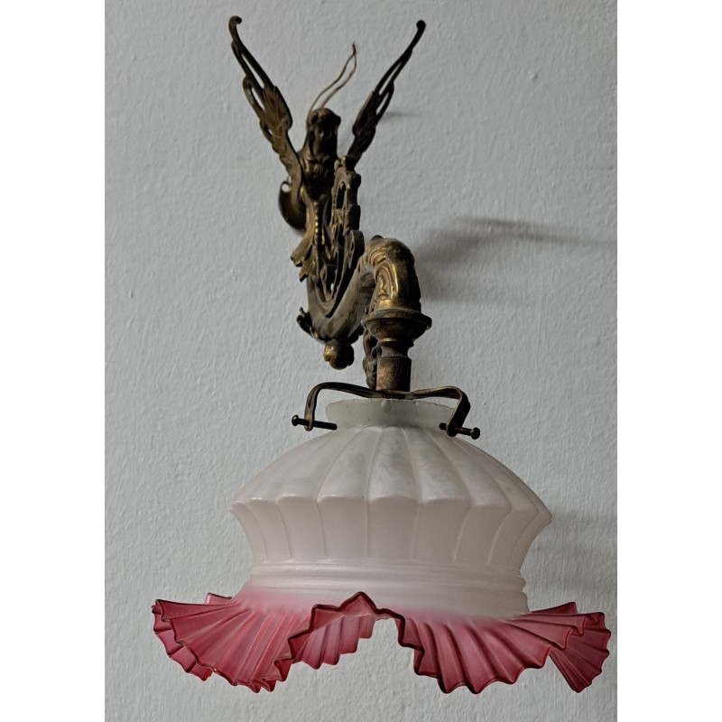 Wall lamp applique, bronze and glass shade, 19th century