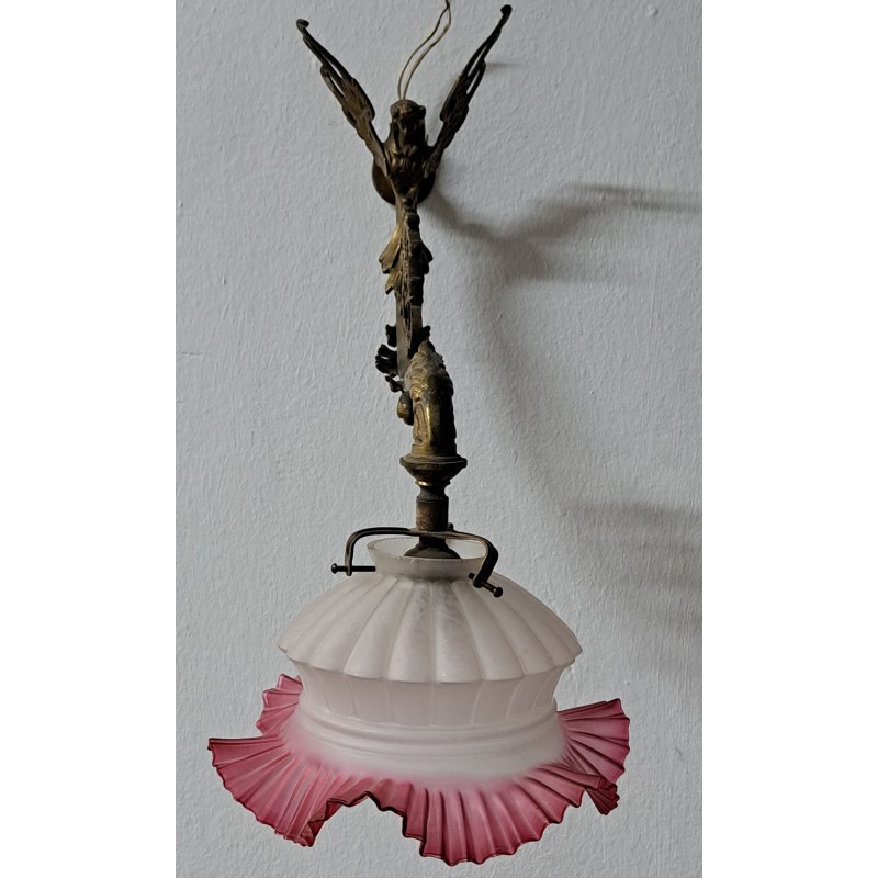 Wall lamp applique, bronze and glass shade, 19th century - 2/8