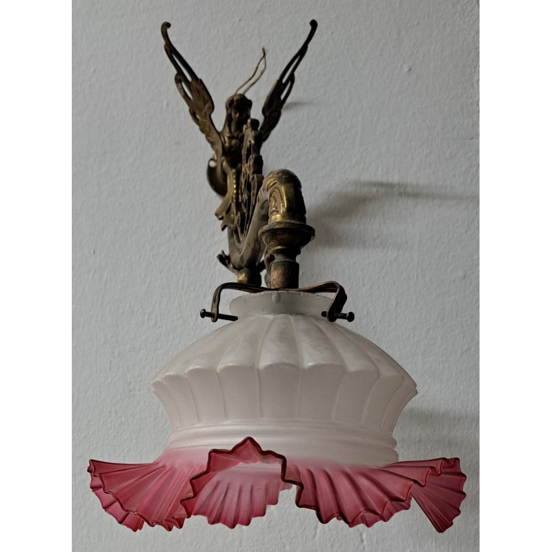 Wall lamp applique, bronze and glass shade, 19th century - 3/8