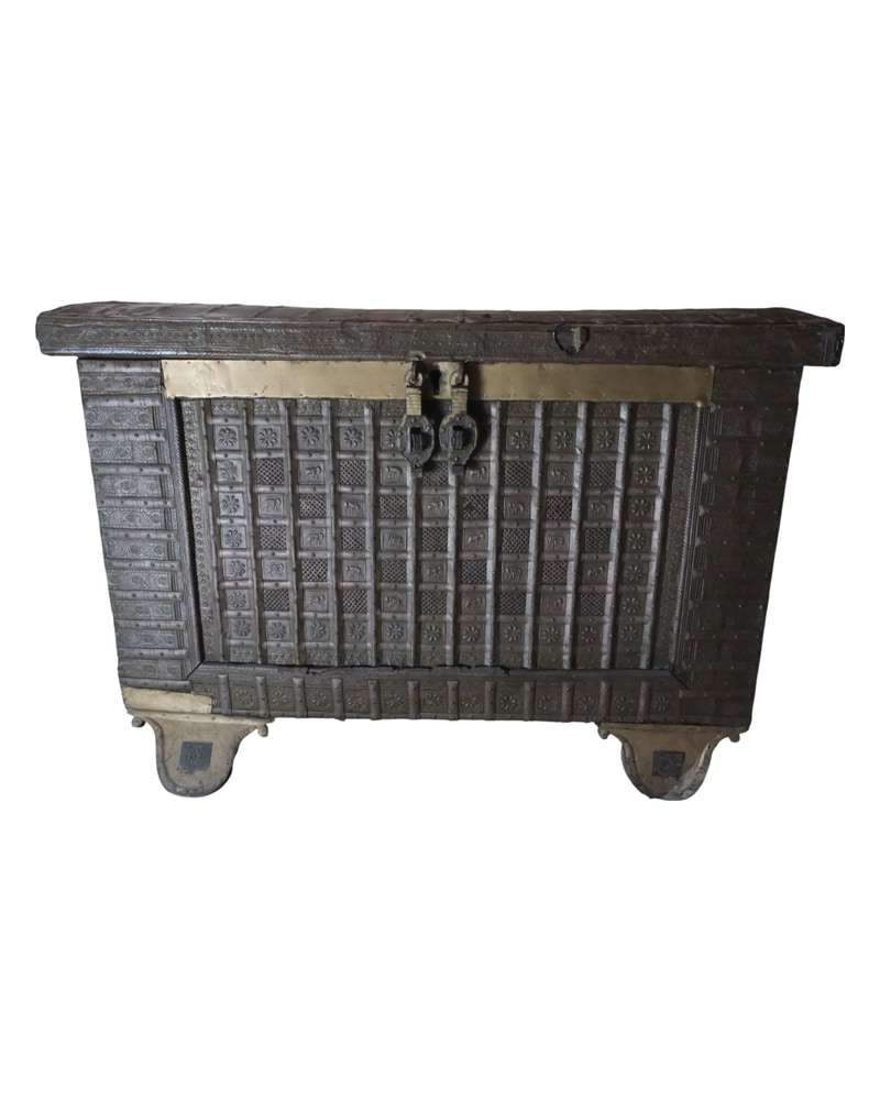 19th Century Chest from India with Elephant Drawings