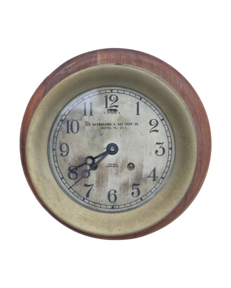 20th Century Ship's Clock in Bronze and Wood