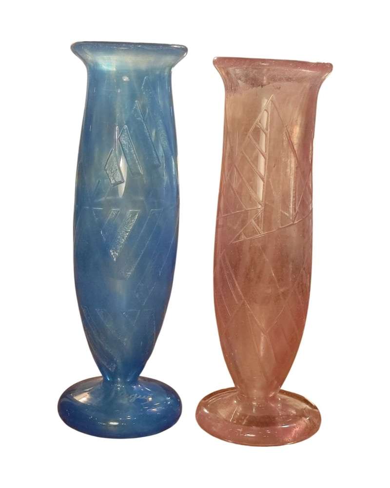 Pair of Pink and Blue Degue Vases