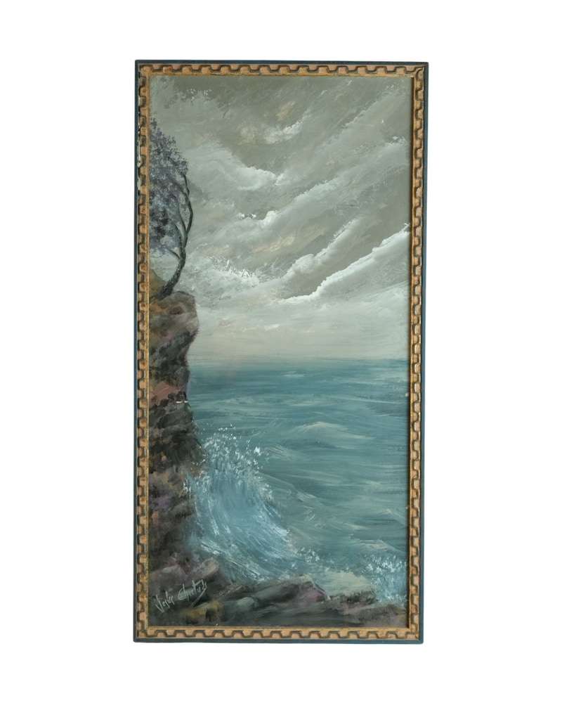 Pintura del Siglo XX de Paisaje Marítimo con Firmado