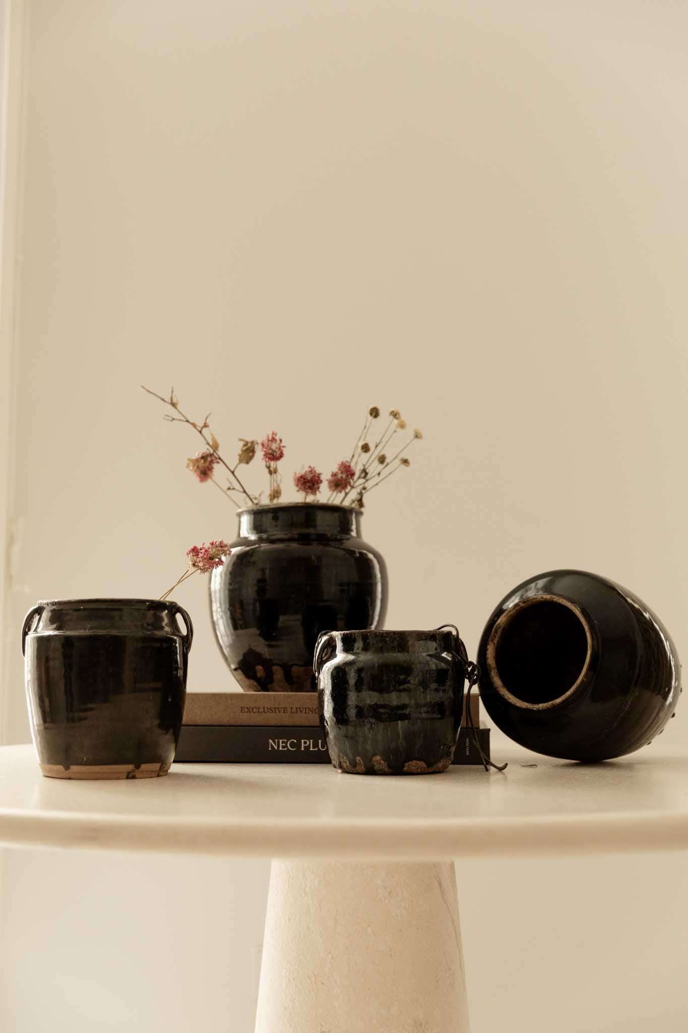 Collection of 20th Century Vintage Black Ceramic Vases