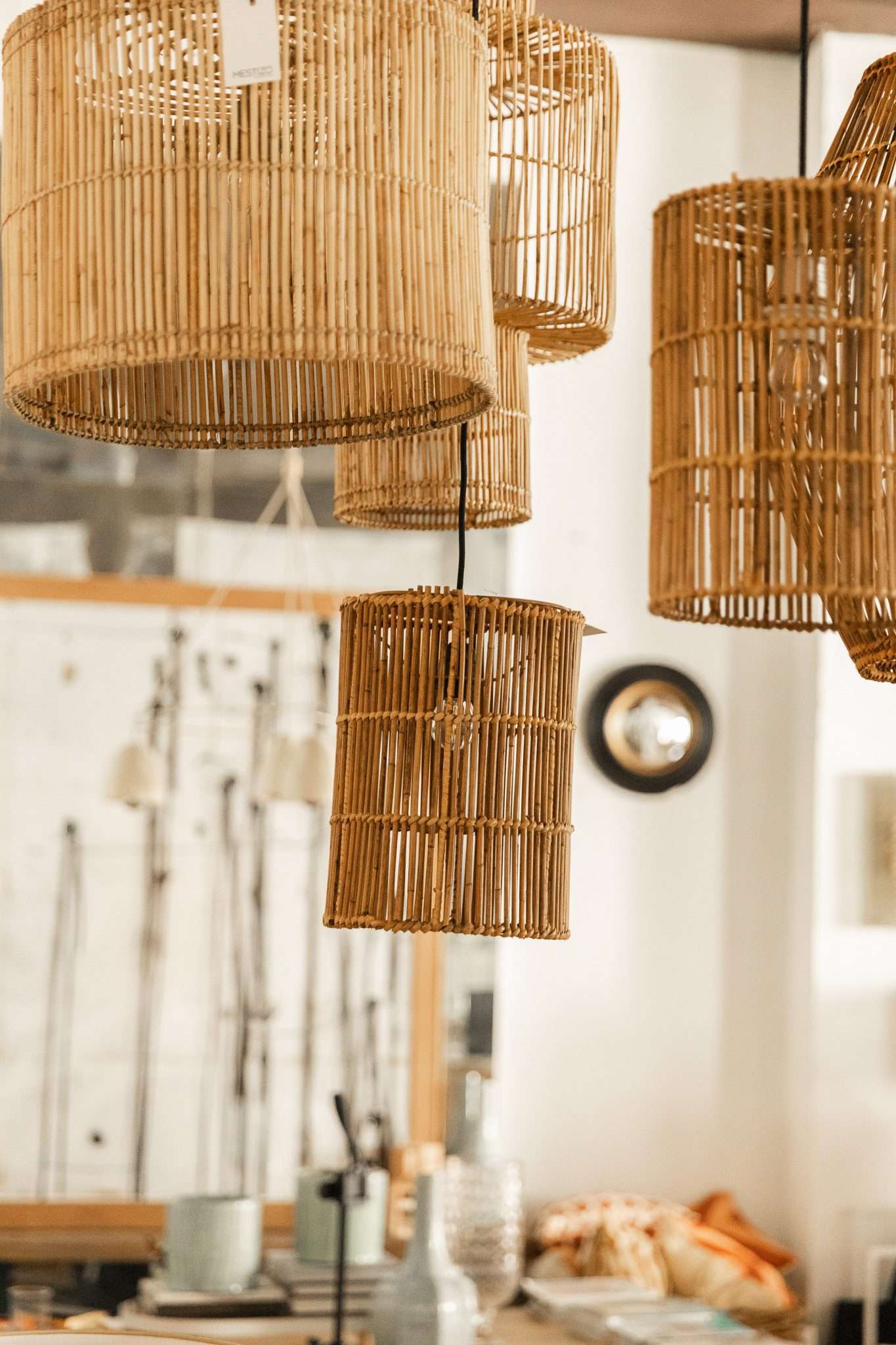 Cylindrical Ceiling Lamp from the 21st Century in Natural Rattan