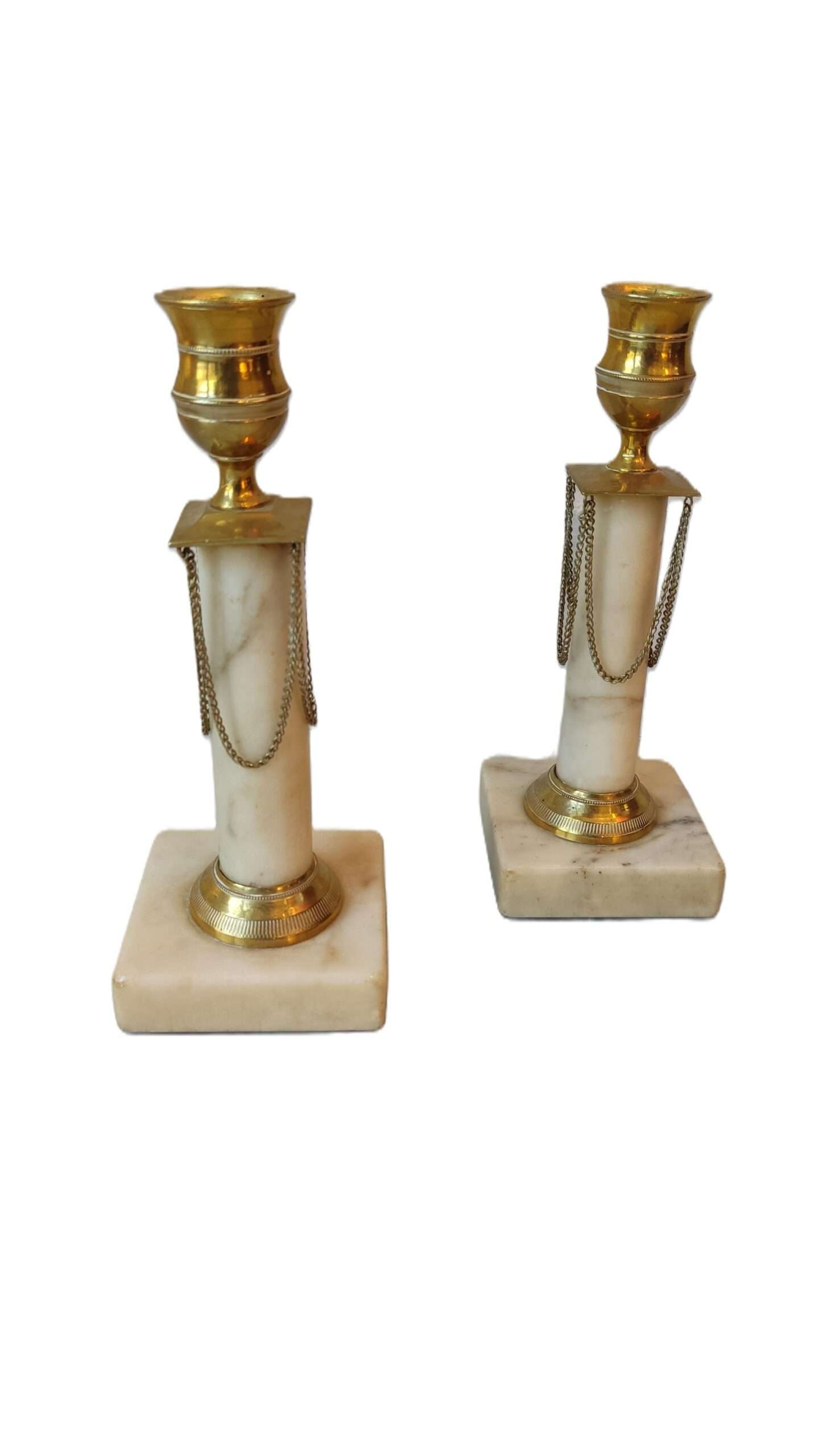 Pair of 19th Century Marble Candelabras in Gilded Bronze