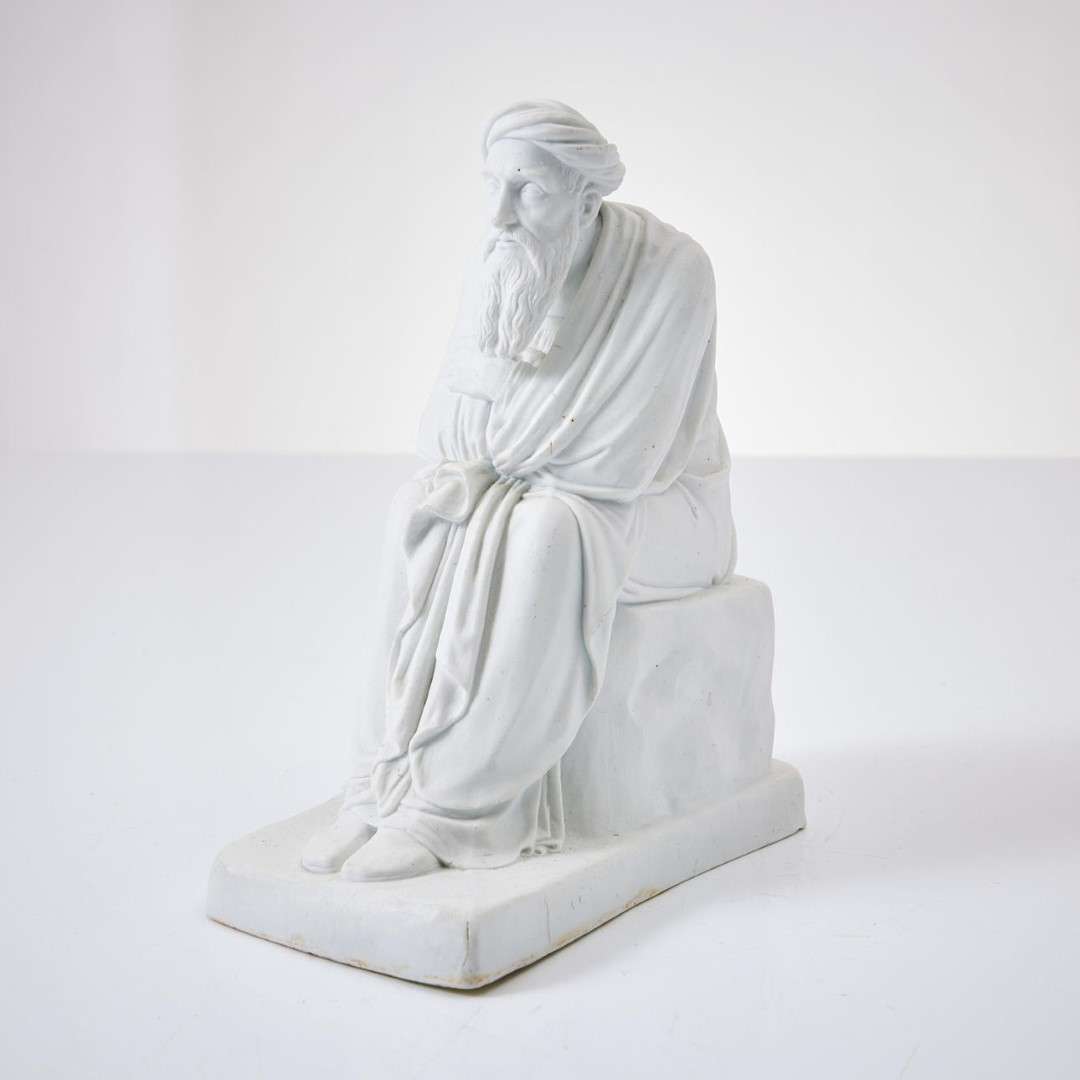 19th Century Elder Scribe Sculpture in Biscuit Porcelain