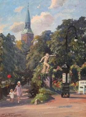 Sculpture of the Fencer of Borghes in a Park by Edmund Fischer