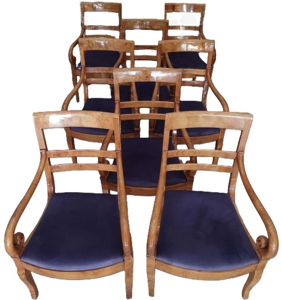 Set of Eight Ash Armchairs from the 19th Century