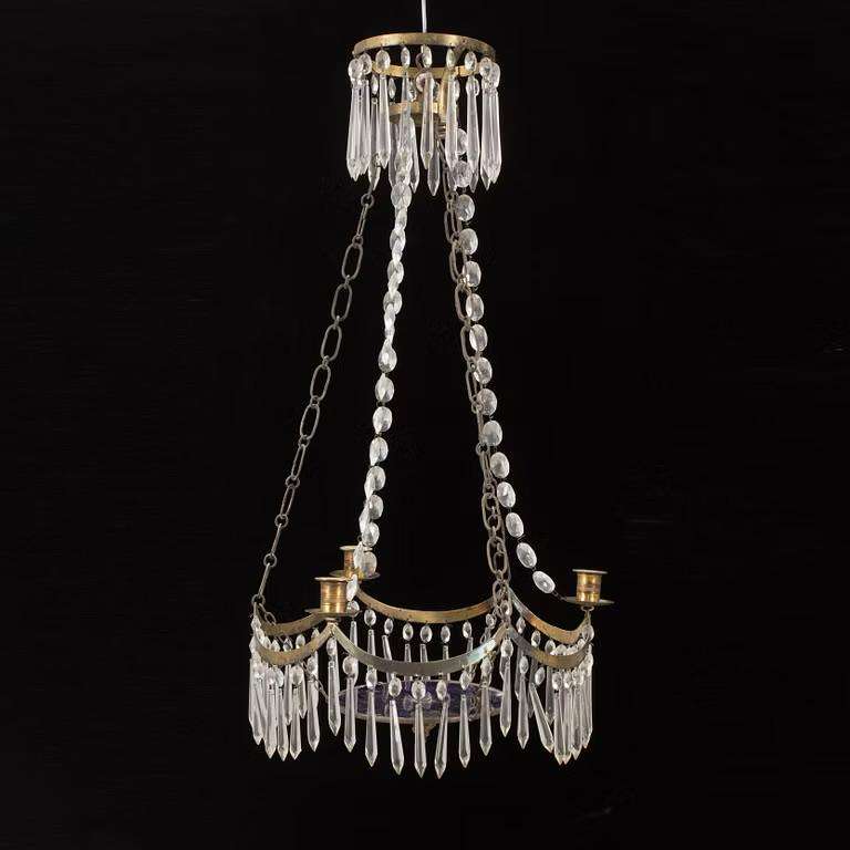 19th Century Swedish Salon Lamp in Crystal and Brass