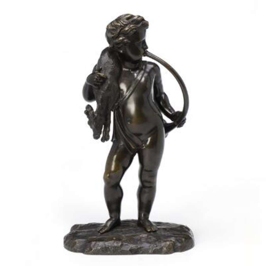 19th Century Patinated Bronze Putto Sculpture