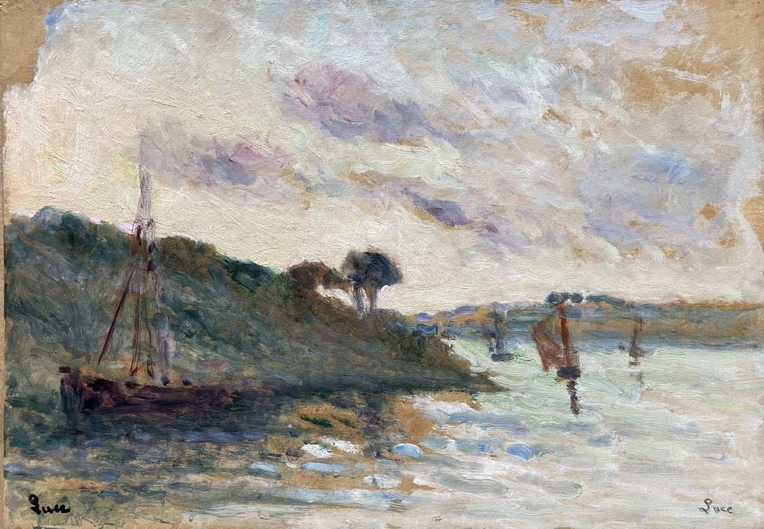 Painting by Maximilien Luce from the 20th Century - Boats in the Trieux Tide