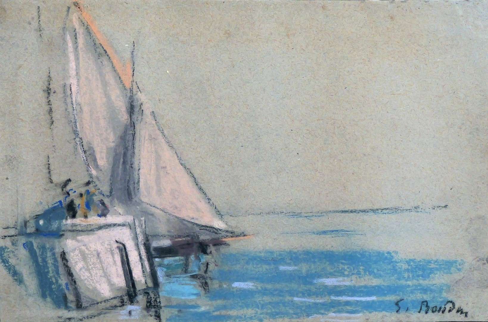 Pastel by Eugène Louis Boudin from the 19th Century – Sailing Boat at Honfleur