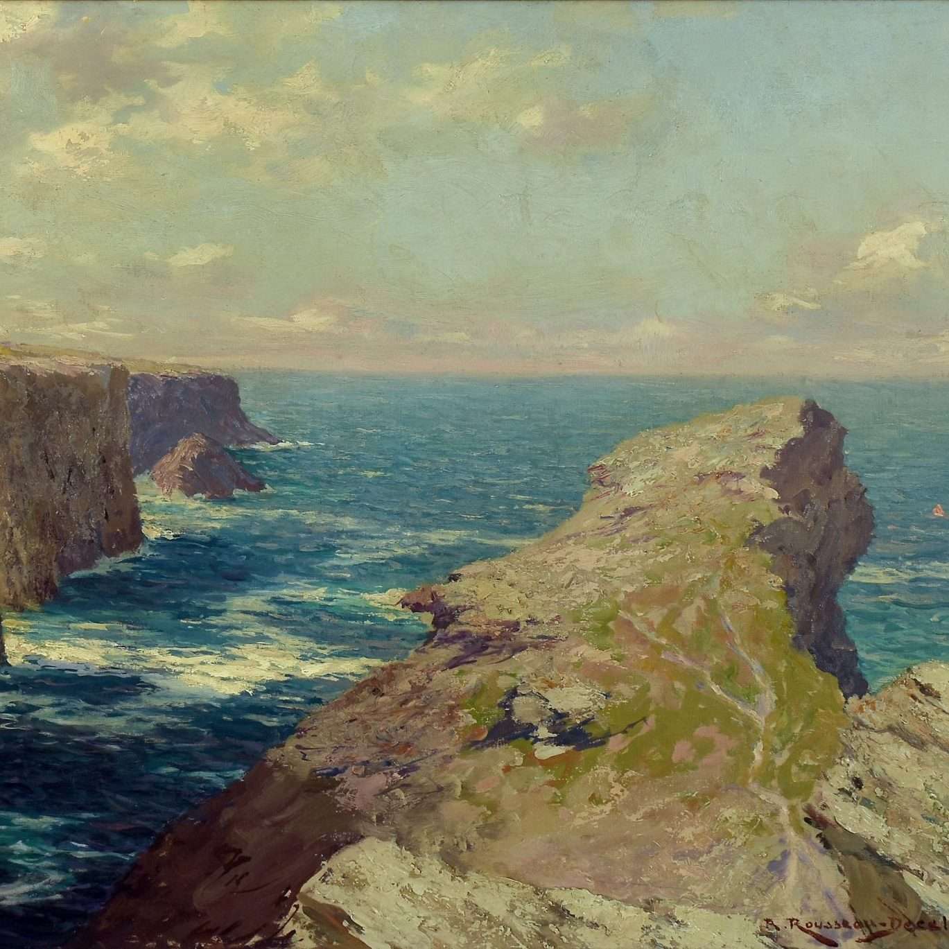 Oil by Rousseau-Decelle from the 20th Century on the Bec du Hoc