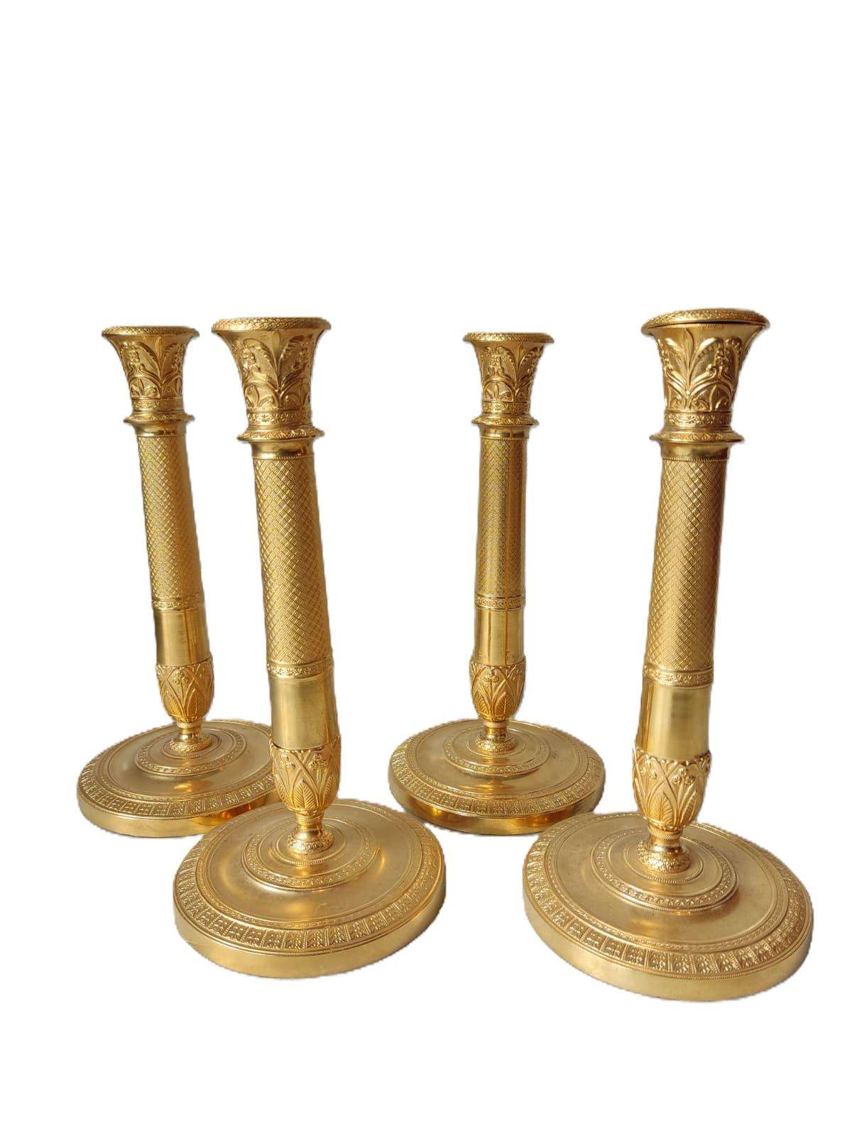 Set of Four Gilded Bronze Candelabra from the 19th Century
